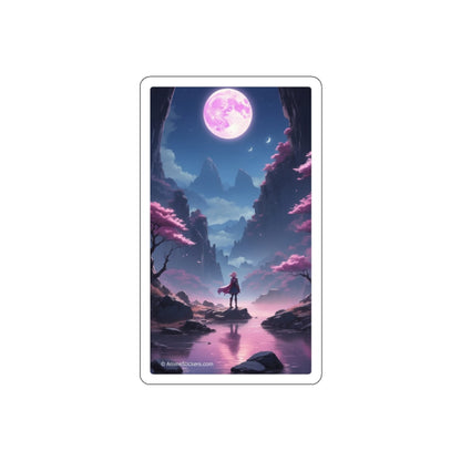 Die-Cut Stickers, A girl with pink hair standing by the river looking up at the moon.